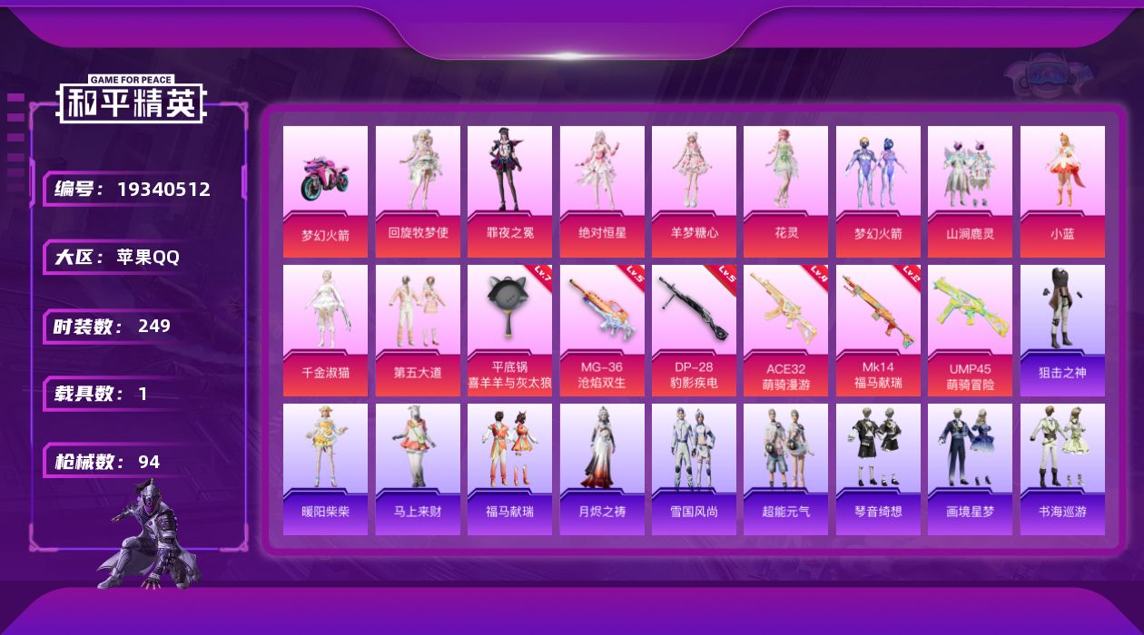 和平精英账号苹果QQ10粉装 6特效枪 1载具 3印记 可二次 可修改实名 
【热门装扮】千金淑猫,回旋牧梦使,羊梦糖心