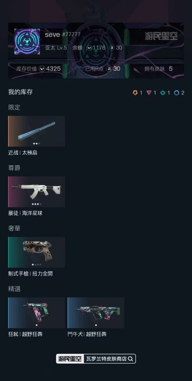 无段位，，刀皮数量1，枪皮数量1（限定1,...