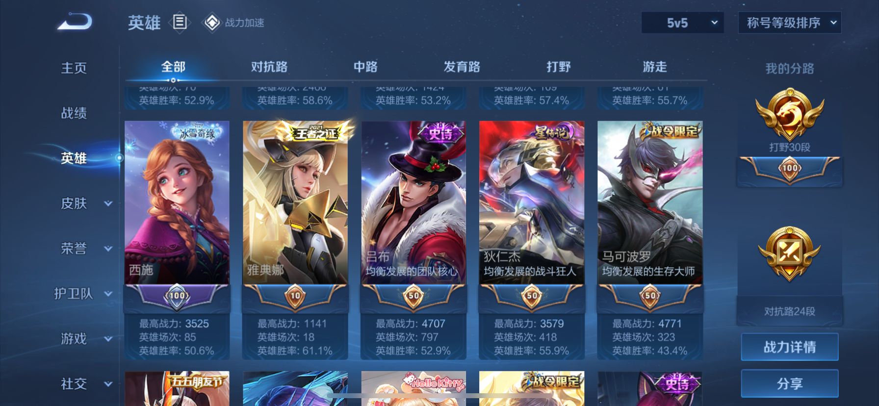 1939121--可二次-苹果q-V7-276皮肤 高印记22王者印记 1荣耀印记 2金标 项羽 盘古 14银标详情看图 打野30段 对抗路24段 7传说 2星元 金色仲夏夜 星际治安官 -1水晶(