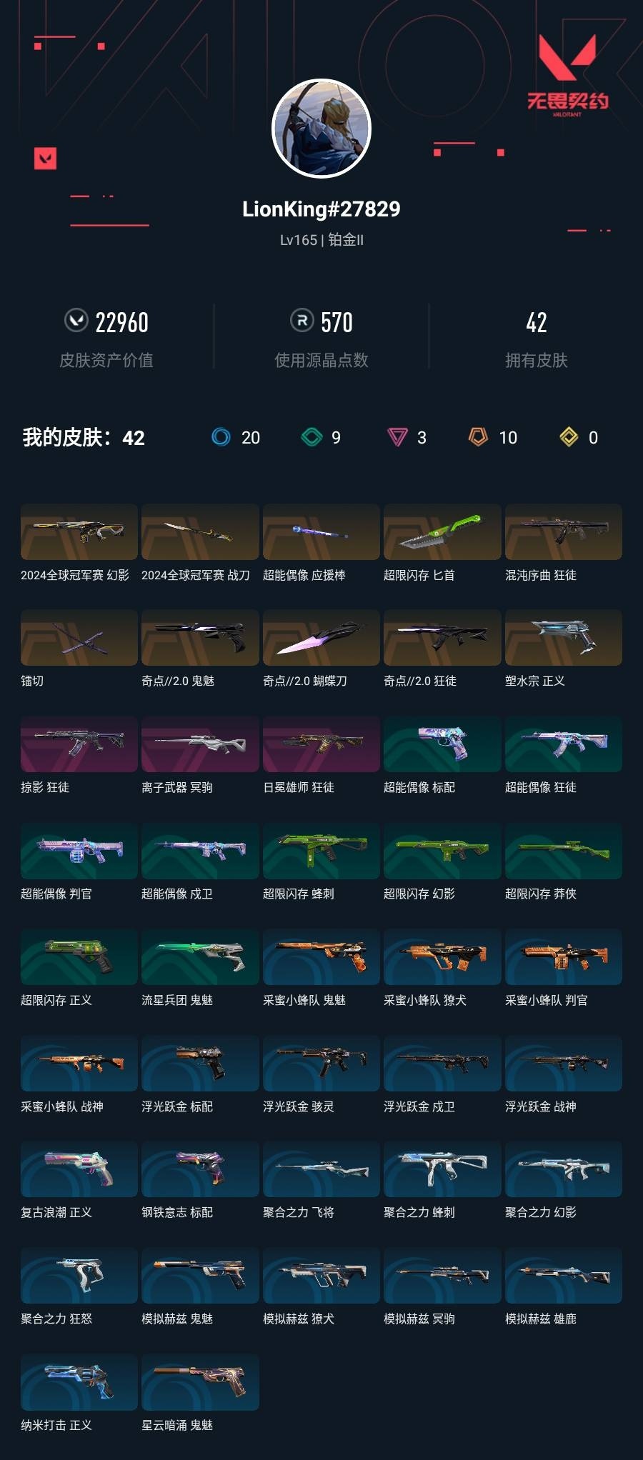 2361325-【保证金商户】【编号85190】【26英雄42皮肤】【10传奇武器3尊爵/剩余170R点】2024全球冠军赛 幻影 2024全球冠军赛战刀 超能偶像应援棒 超限闪存 匕首 混沌序曲 狂徒 镭切 奇点//2.0鬼魅 奇点//2.0 蝴蝶刀 奇点//2.0 狂徒 塑水宗正义 掠影狂徒 离子武器 冥驹 日