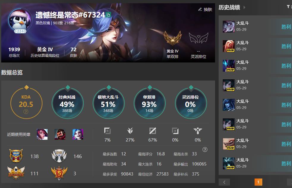 游戏等级:224 区服信息:黑色玫瑰 英雄...