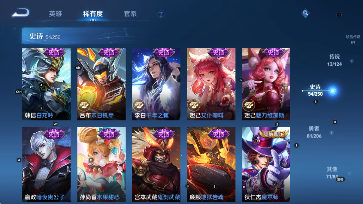[9188682]猴子典藏,久胜,太华,白晶晶,紫霞,至尊宝,-可二次-122英雄-220皮肤-1典藏-13传说-54史诗 太华-伽罗 凤求凰-李白 岱宗-典韦 冰冠公主-雅典娜 白晶晶-芈月 至尊