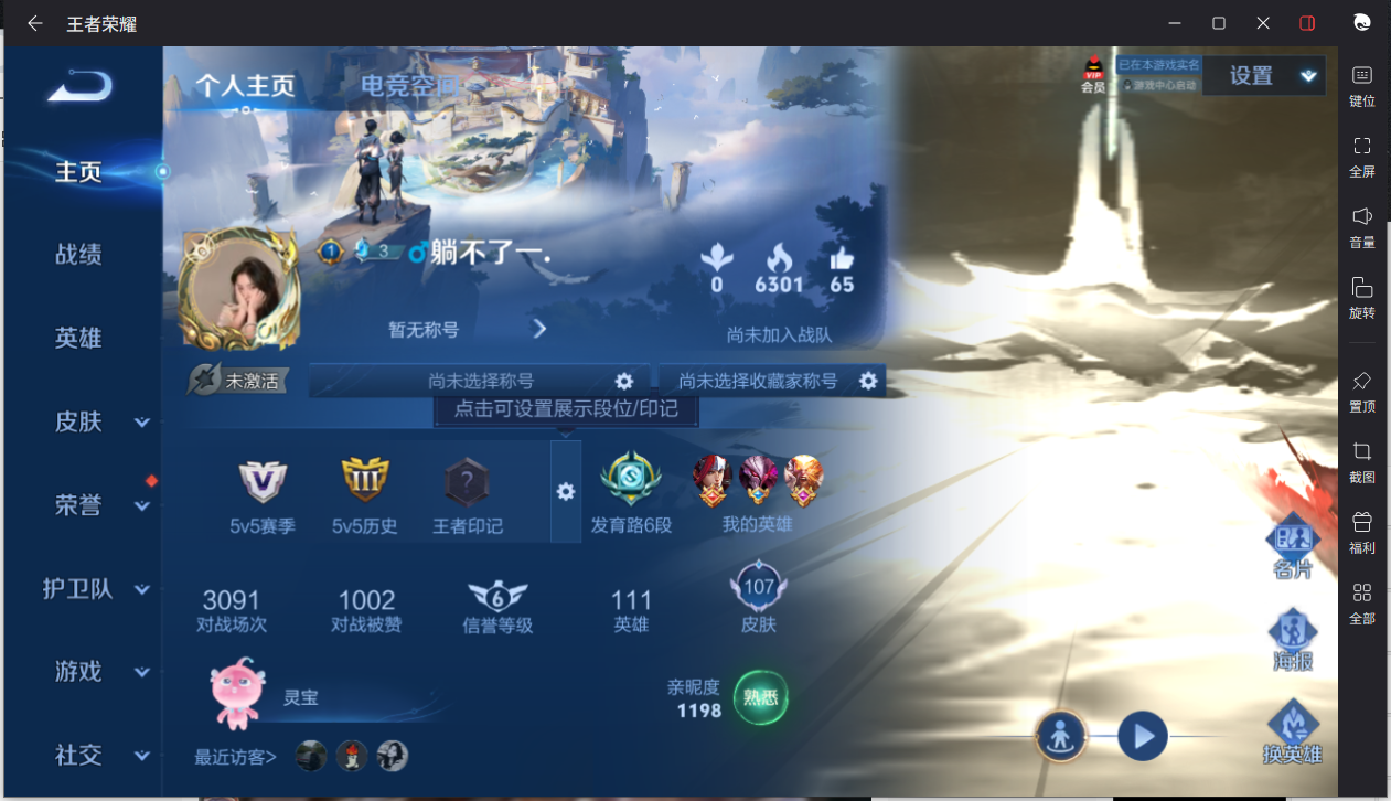 王者荣耀账号安卓QQ0英雄-107皮肤-【107皮肤5传说】实名: 可修改 贵族等级: V7 皮肤数: 107