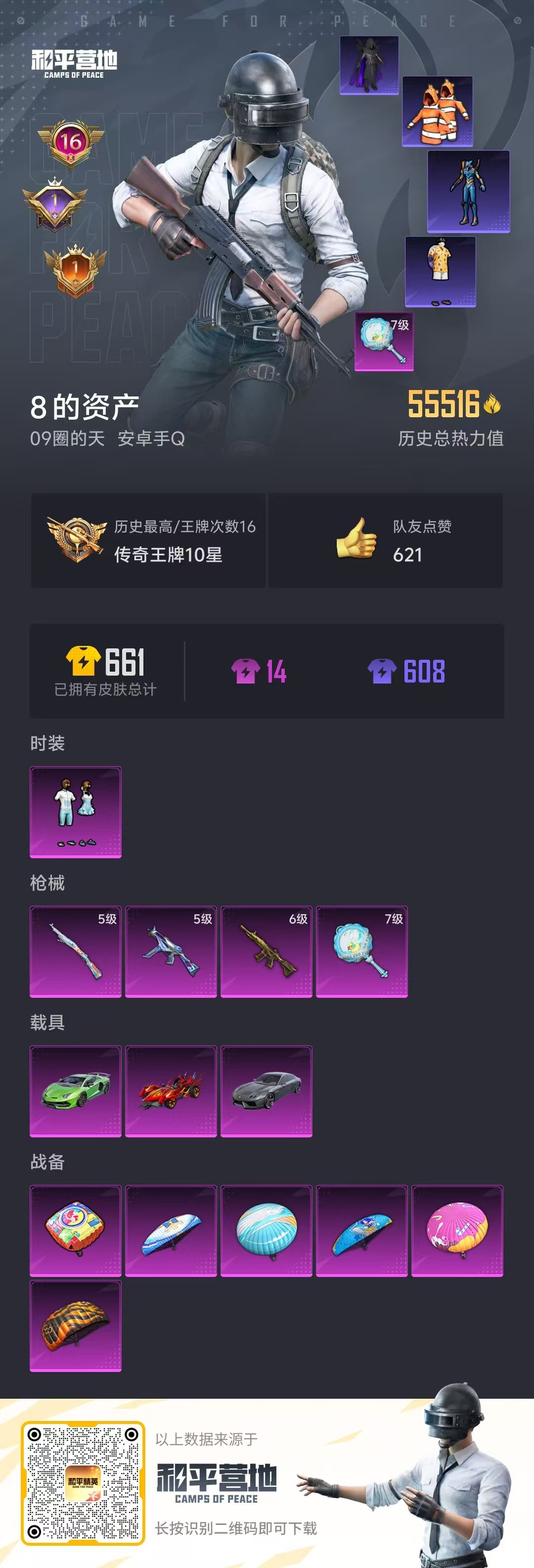 和平精英账号安卓QQ素材号/16印记/蓝螳螂/五爪金龙/满级平底锅/3载具/4特效枪/仲夏粉装/小丑鱼/12104