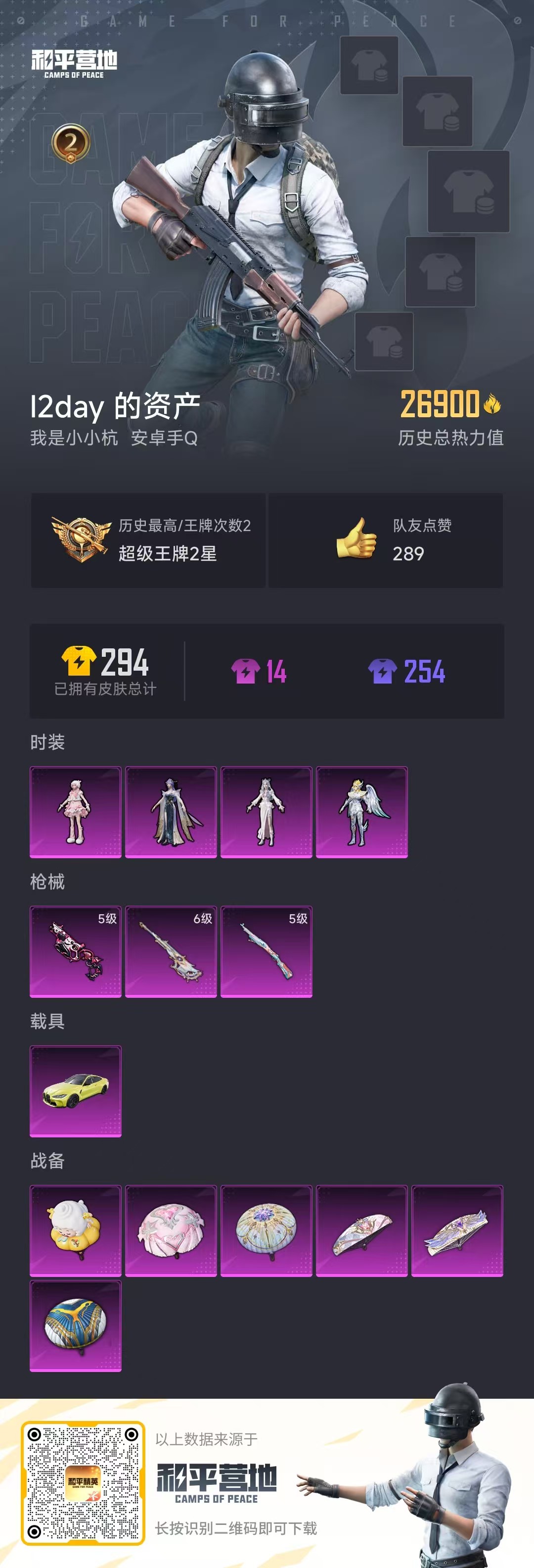 和平精英账号安卓QQ[10476700]实名: 可修改 载具数: 1