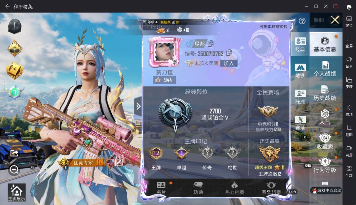 和平精英账号苹果QQ1载具-555套装-200枪皮-实名: 可修改 时装数: 555 载具数: 1 枪械数: 200 战