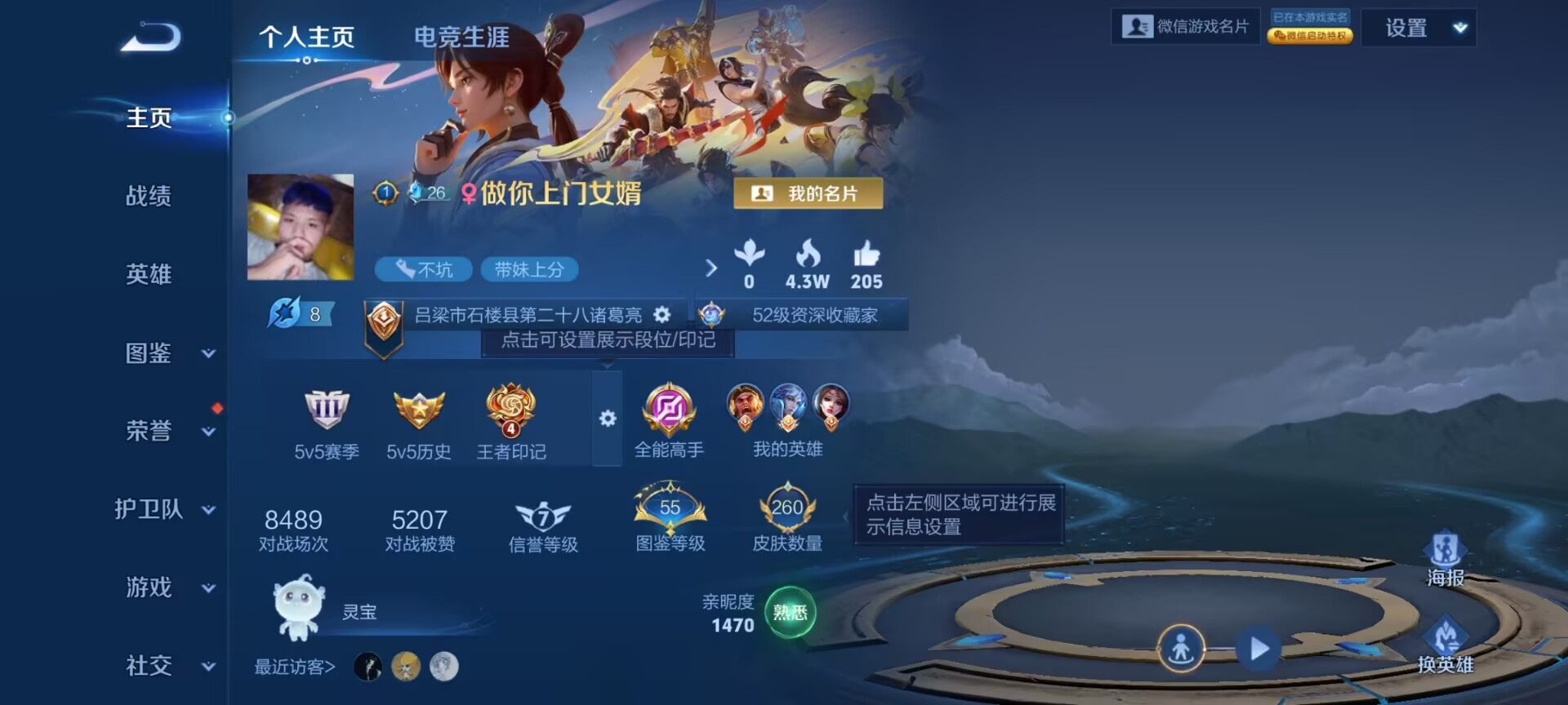 王者荣耀账号安卓VX[12555647]DAS6038 安卓V-V9(差83548到v10)-260皮肤2典藏2星传说1