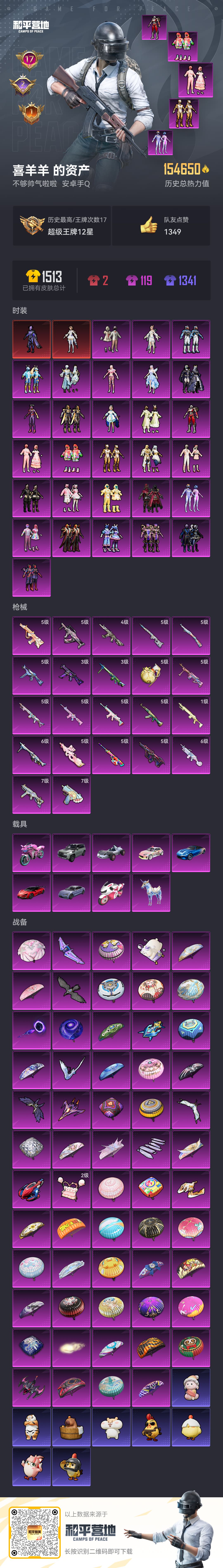 和平精英账号安卓QQ9载具-0套装-371枪皮-安卓Q-2红装4稀有9载具29粉装22特效枪17印记【2红装】宇宙意志-