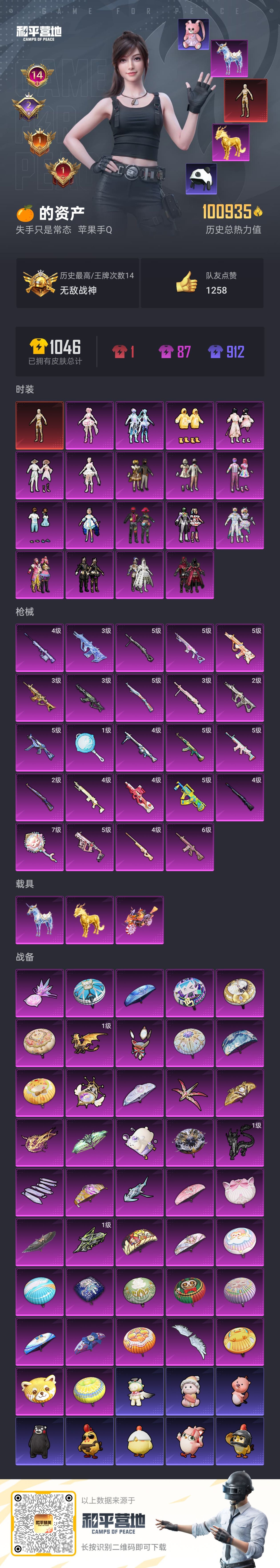 和平精英账号苹果QQ3载具-0套装-267枪皮-战神框 图卡盟3级 巡查衣 金鞋子 都市猎人 AUG星梦奇缘 精品素材号