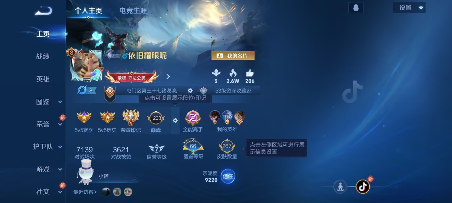 王者荣耀账号安卓QQ[13631460]DAS6719 安卓Q-V8-267皮肤1典藏1无双4珍品传说1星传说18传说8