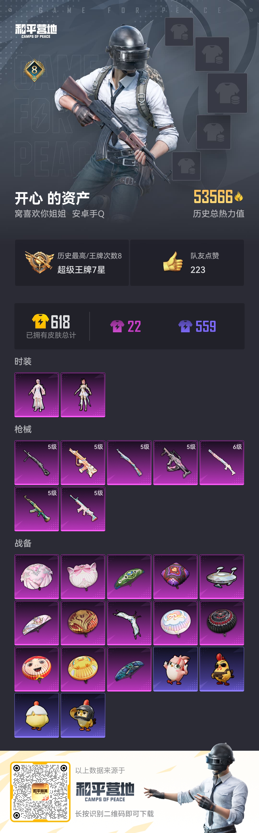 和平精英账号安卓QQ0载具-0套装-177枪皮-1稀有2粉装7特效枪 8印记 【1稀有】 AKM-缤纷海域 【2粉装】 