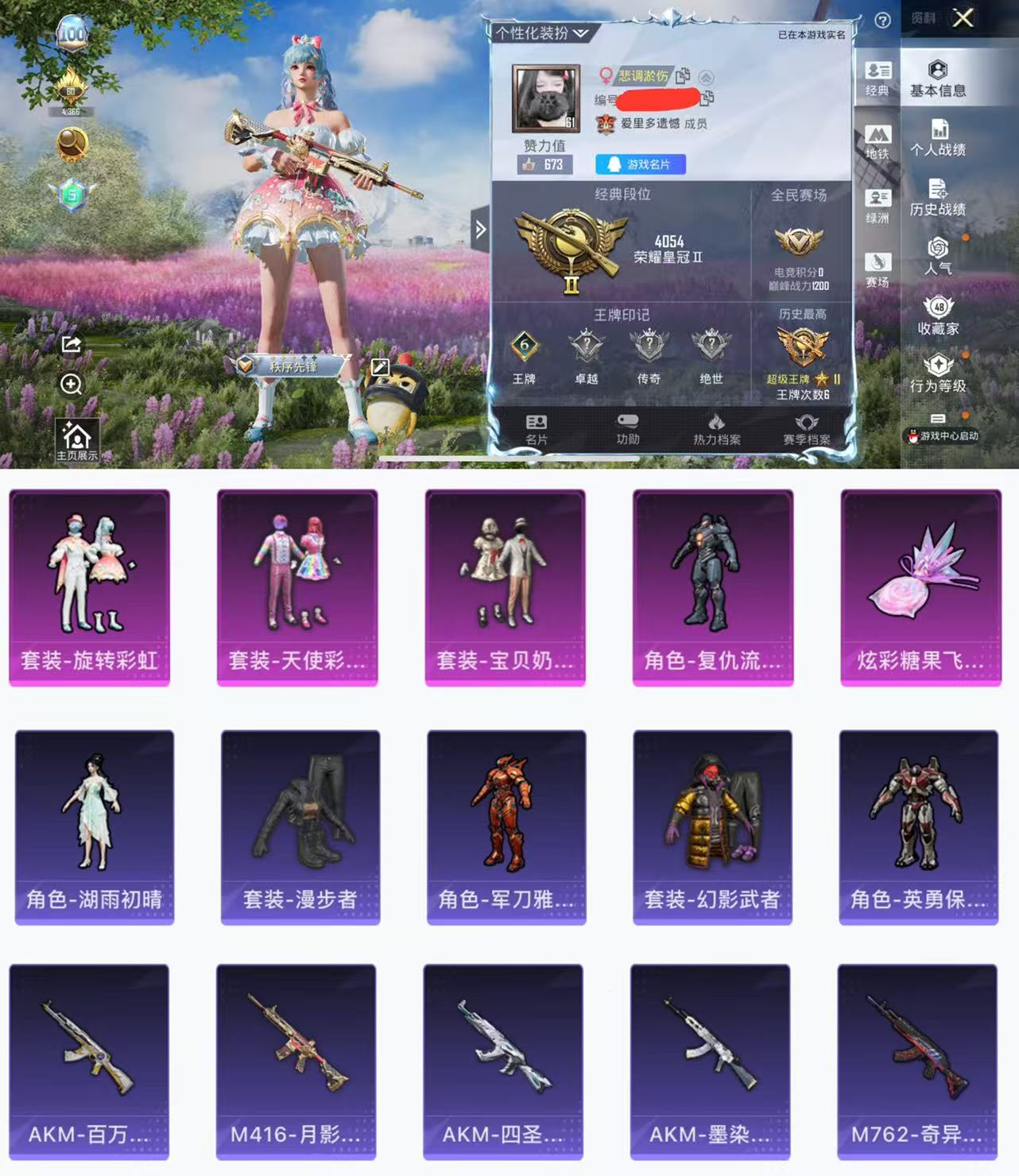 和平精英账号苹果QQ0载具-116套装-143枪皮-H11925苹果Q区-4粉装-40288热力值-6王牌印记-116套