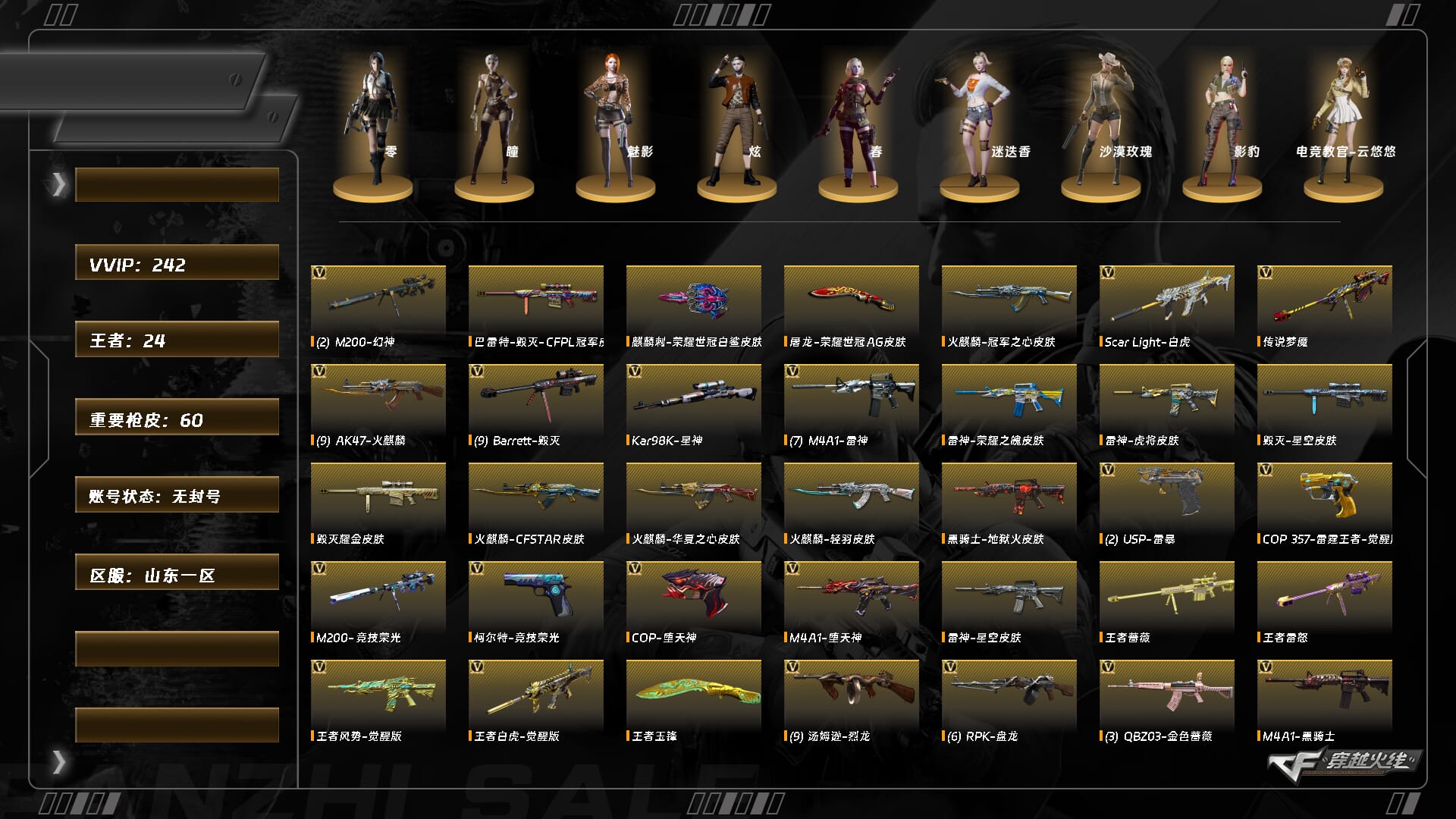 穿越火线账号北部战区山东一区ABC9062/北部/山东一区/钱包注销/可排位/可二次/掌火ID:562438252/242V/幻