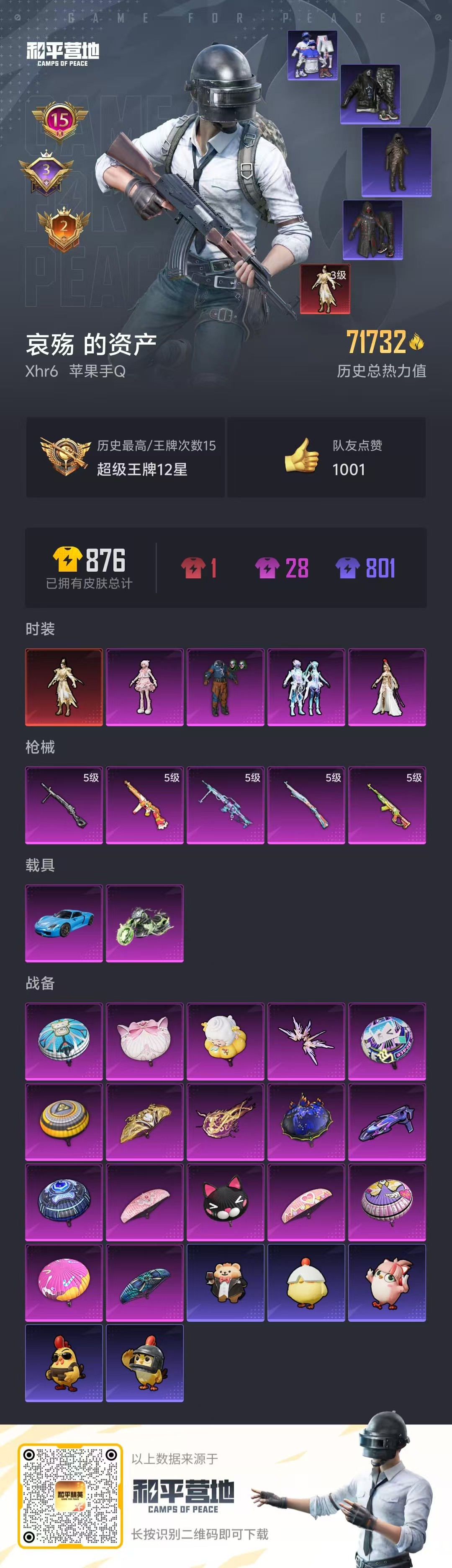 和平精英账号苹果QQ2载具-768套装-222枪皮-精氪素材号-三级烛龙-小丑-暗夜之虎-寒蝎-奇异狩猎者-浪漫天命-狂