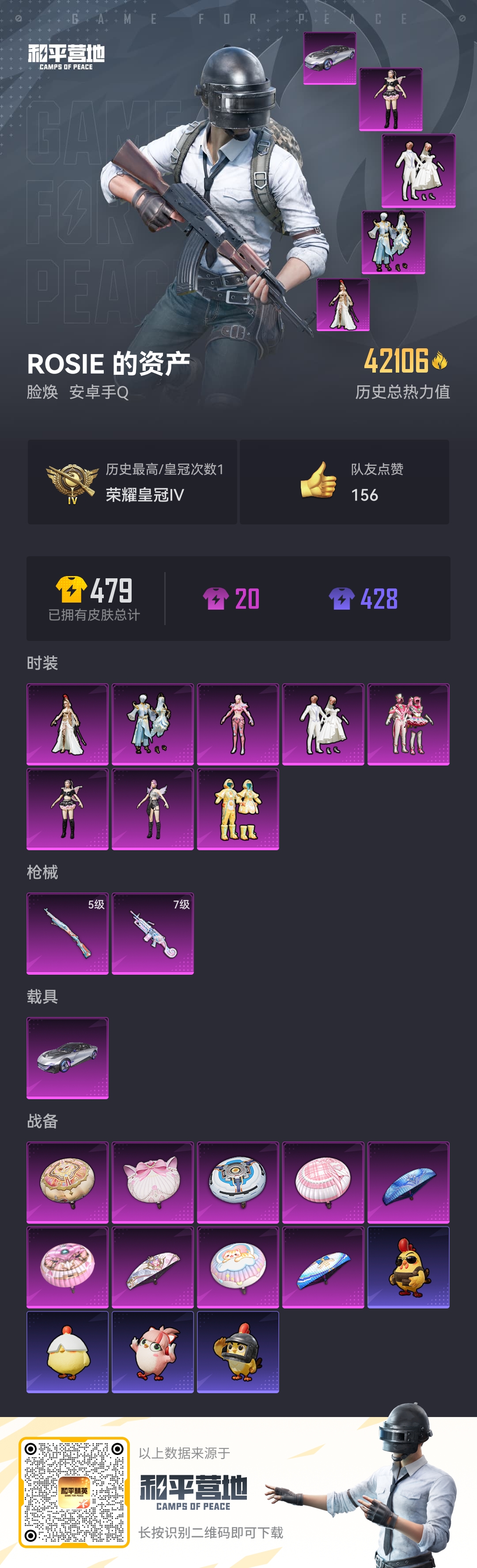 和平精英账号安卓QQ1载具-0套装-112枪皮-1载具8粉装2特效枪【1载具】 星河领航(磐石银) 【8粉装】 萨利娅 