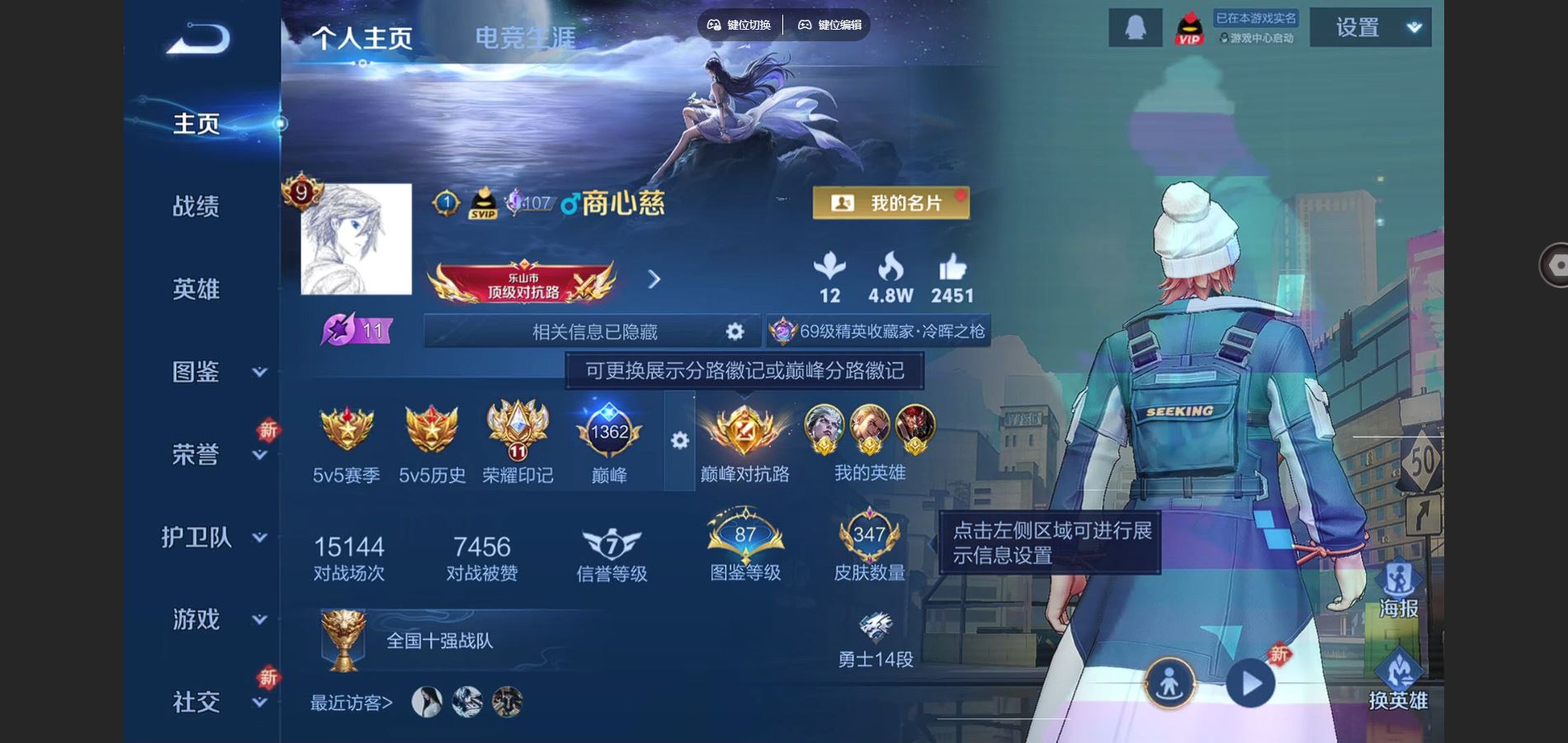 王者荣耀账号安卓QQ127英雄-347皮肤-对抗路72段 V9-347皮肤4典藏1珍品传说28传说 打野46段 万战金标