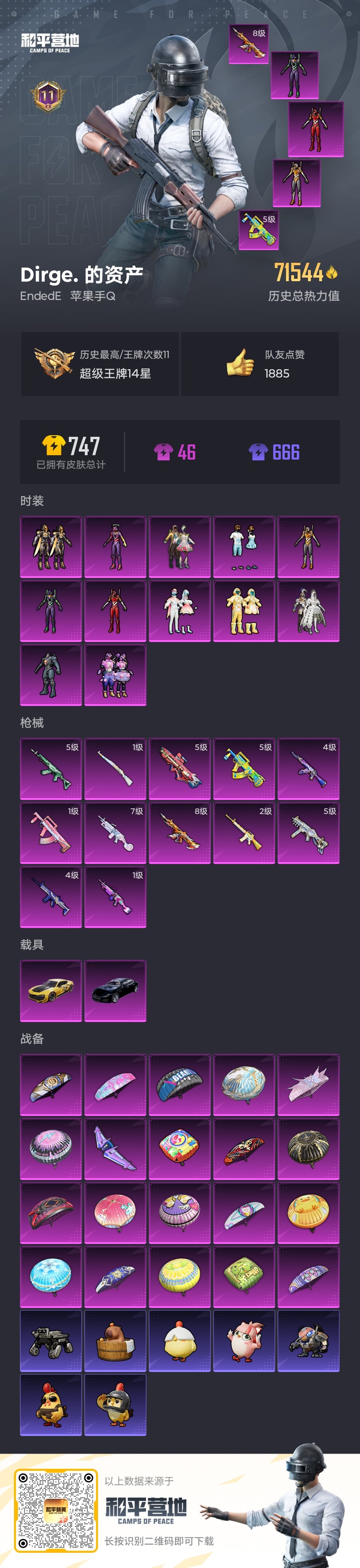 和平精英账号苹果QQ2载具-0套装-201枪皮-三色螳螂 8级至情至圣 ST追光队服-2稀有2载具12粉装12特效枪11