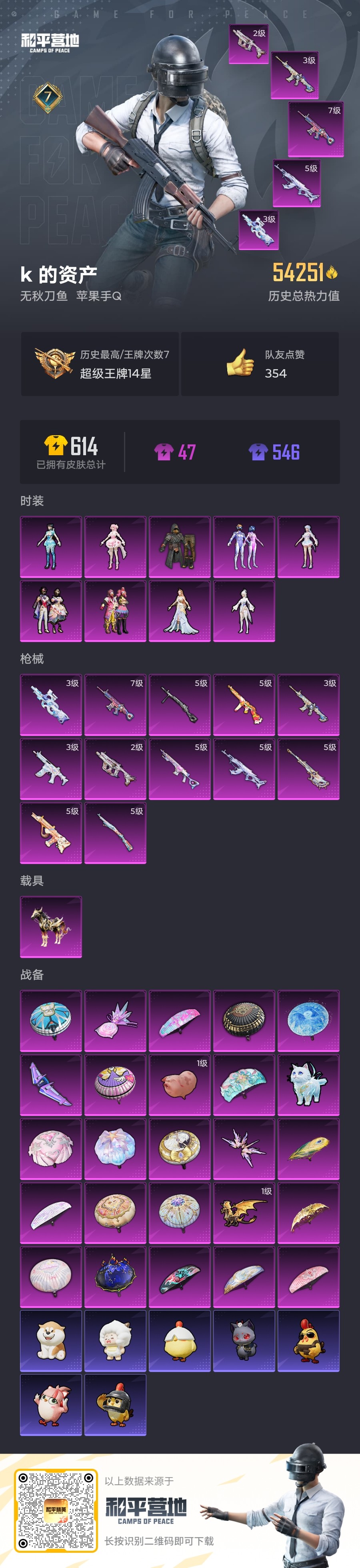 和平精英账号苹果QQ1载具-0套装-167枪皮--2稀有1载具9粉装12特效枪【2稀有】都市猎人 浪漫天命【1载具】黑曜