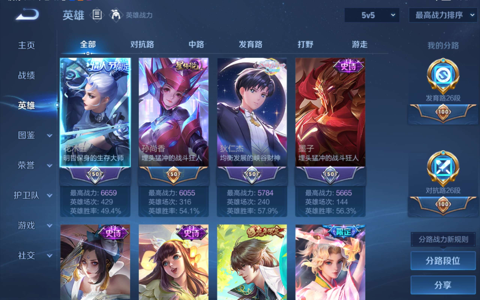 王者荣耀账号安卓QQ125英雄-305皮肤-125英雄-305皮肤-/1典藏/1无双/1珍品传说/20传说/84史诗/7