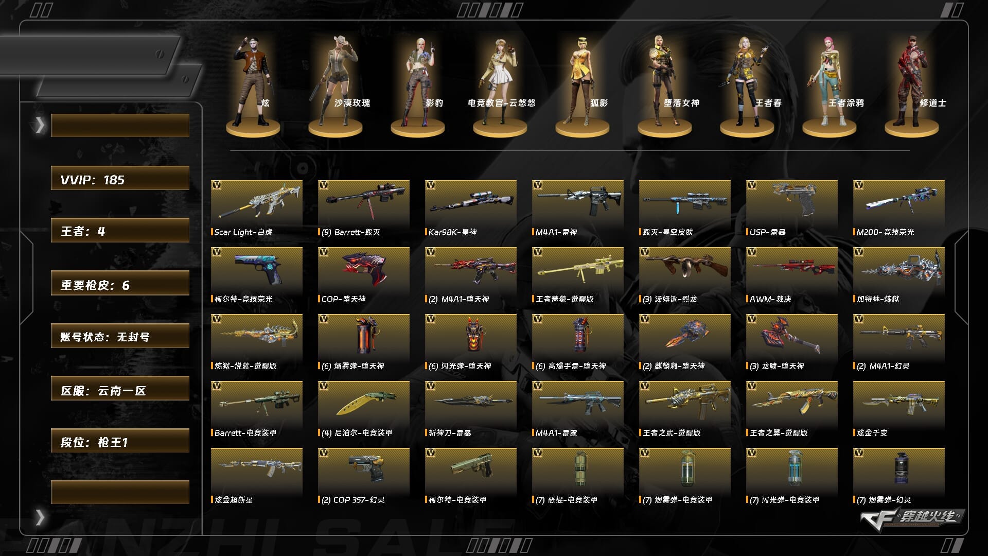 穿越火线账号西部战区云南一区XH8946/（靓号到2026.6.17）/西部/云南一区/【枪王1】/Lv.102 荣耀元帅/VI