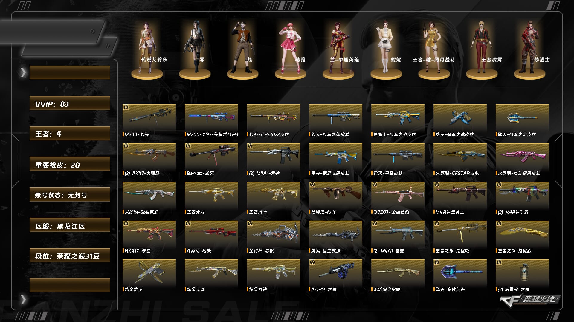 穿越火线账号北部战区黑龙江一区8981/【腾讯信用分252】/北部/黑龙江区/【荣耀之巅31豆】/Lv.100 高阶大元帅/VIP