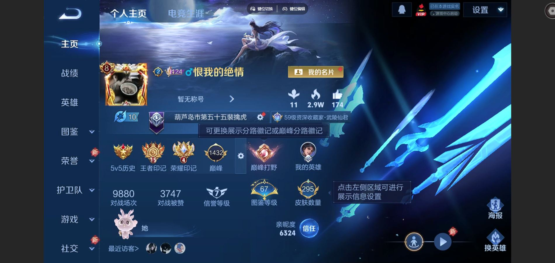 王者荣耀账号苹果QQ127英雄-295皮肤-125英雄-295皮肤--V8-295皮肤1典藏25传说 打野34段  1星