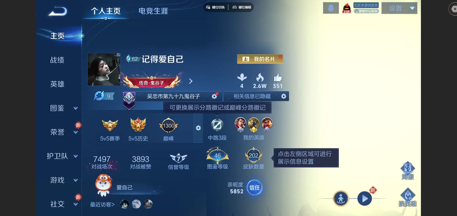 王者荣耀账号安卓QQ125英雄-202皮肤-123英雄-202皮肤--V7-202皮肤1珍品传说10传说 游走3段 金标