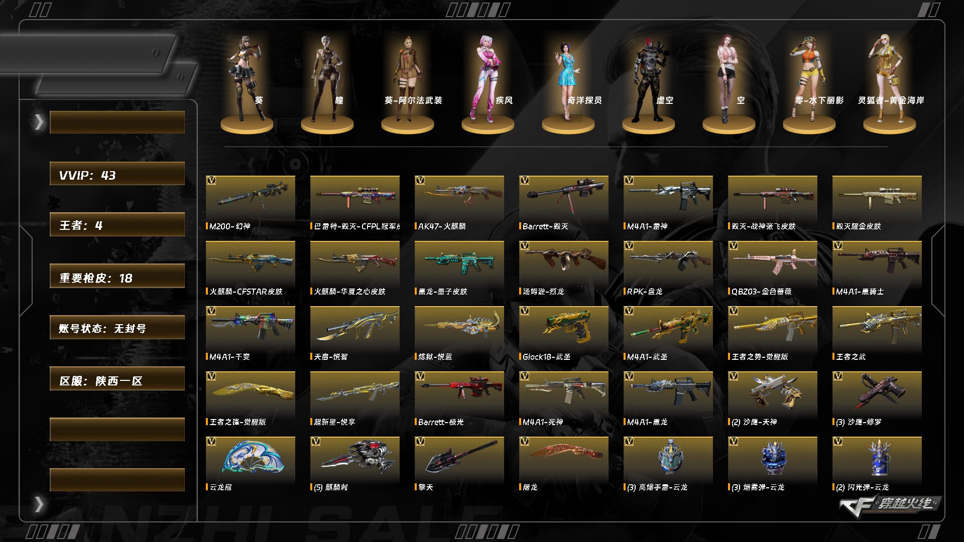 穿越火线账号西部战区陕西一区XH8989/【3W点卷】/西部/陕西一区/可排位/段位未定段/Lv.101 大元首/VIP5/43