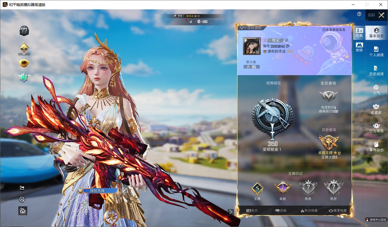 和平精英账号苹果QQ1载具-215套装-98枪皮-实名: 不可修改 时装数: 215 载具数: 1 枪械数: 98 战备