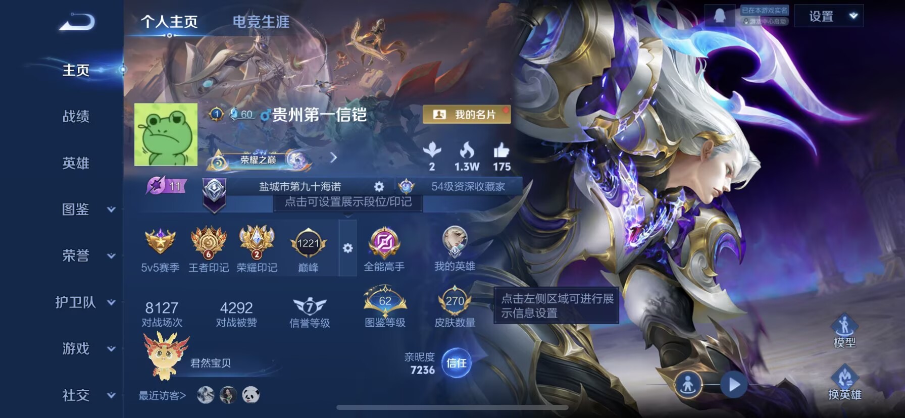 王者荣耀账号苹果QQ"DAS7625 包人脸 苹果Q-V7-270皮肤4典藏11传说76史诗2星传说  武则天 鸣剑曳影