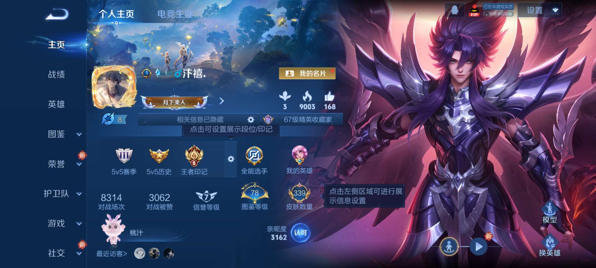 王者荣耀账号安卓QQ124英雄-339皮肤-1【秒换绑，无需等三天】贵族积分-V9-339皮肤 8印记  2星元 幻海之