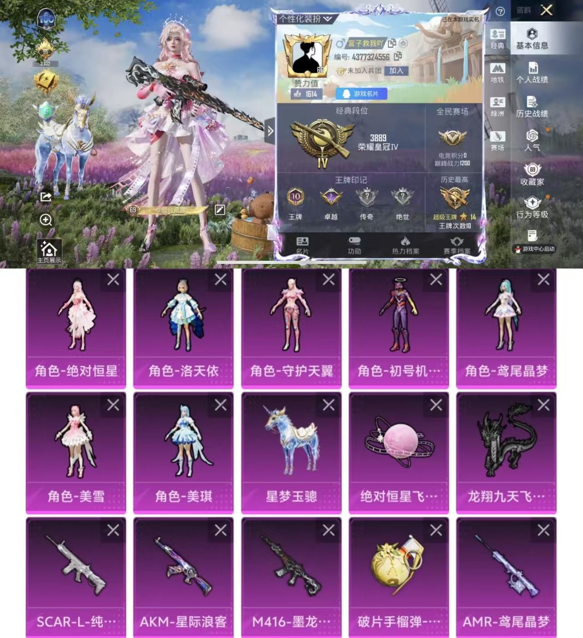 和平精英账号苹果QQ实名: 可修改 时装数: 518 载具数: 1 枪械数: 198 战备数: 134 热门装扮: 金风