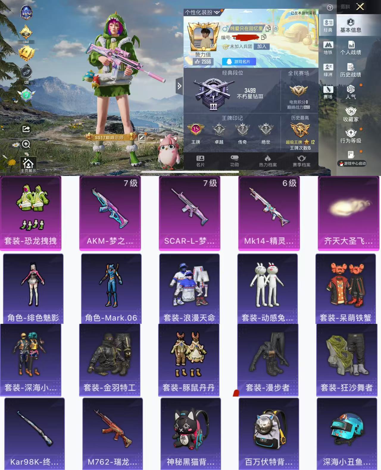 和平精英账号苹果QQ0载具-128套装-161枪皮-H12275苹果Q区-1粉装-3特效枪-50107热力值-15王牌印