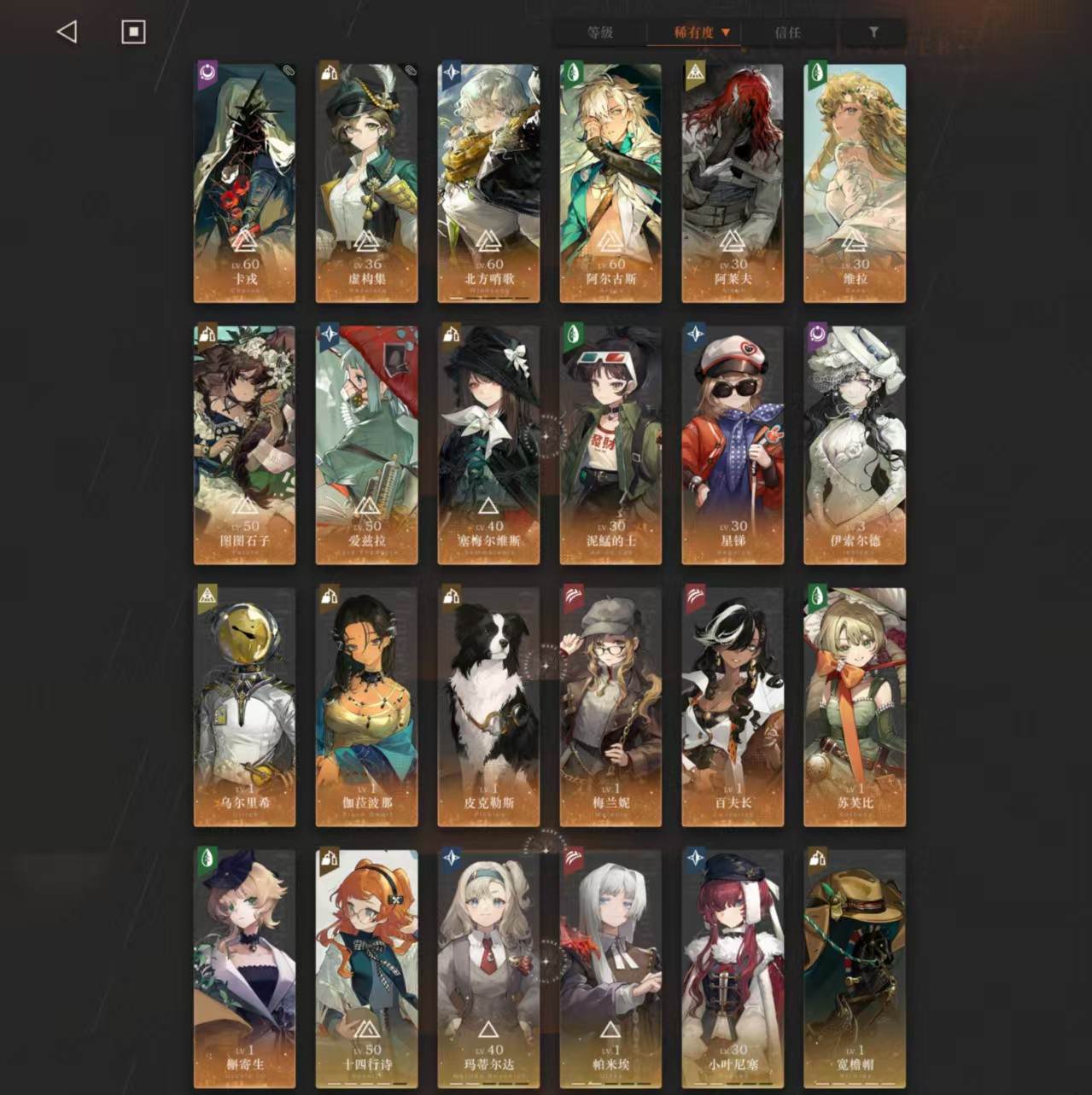 拥有六星角色：卡戎 虚构集 阿尔古斯 阿莱...