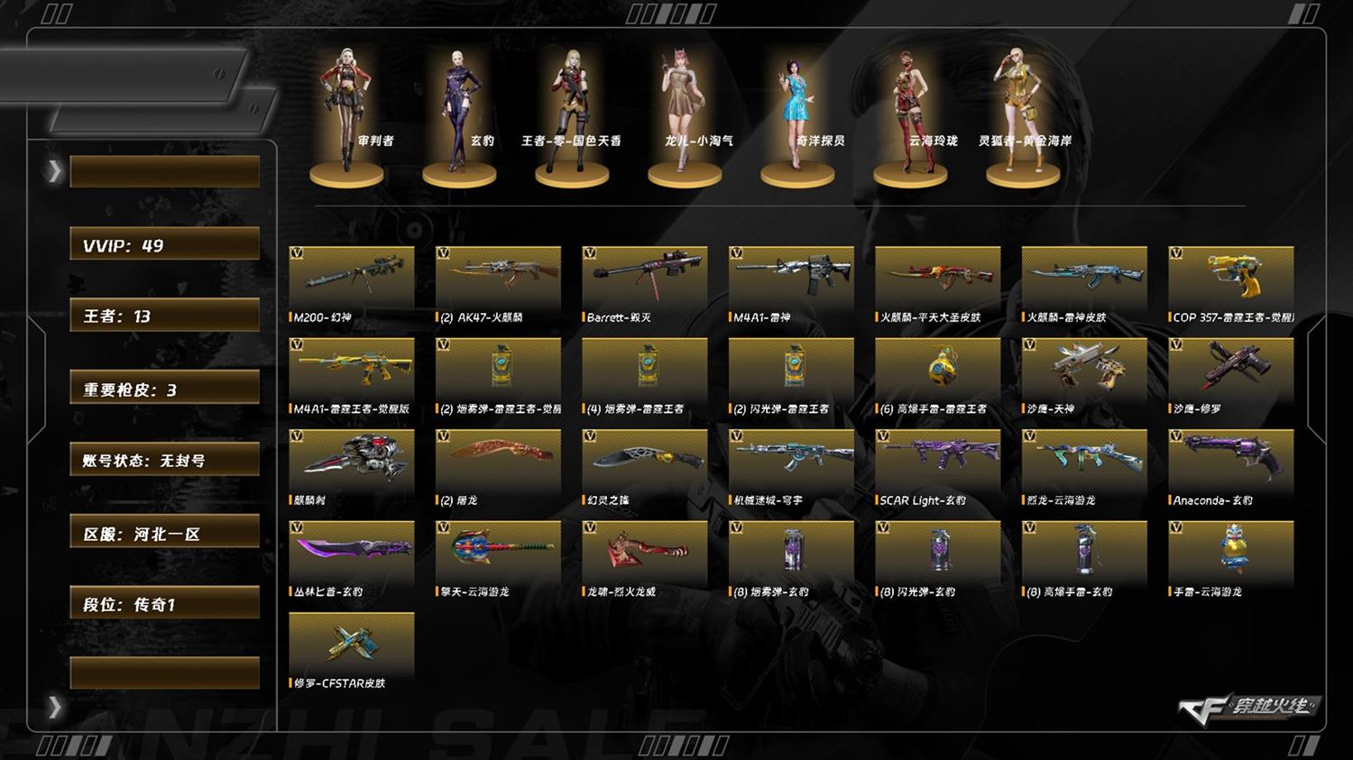 穿越火线账号北部战区[]LC8002/北部/河北一区/可排位/49V/幻神/LCA雷霆王者/COP雷霆王者/玄豹套装/S