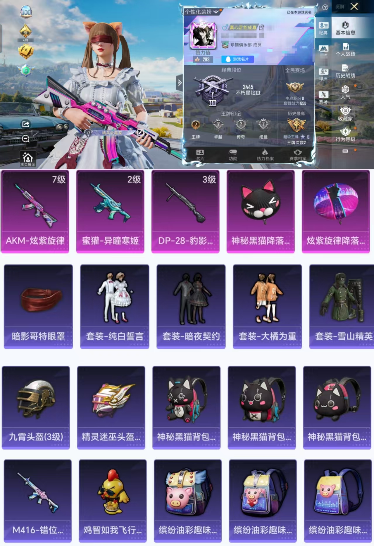 和平精英账号安卓QQ0载具-96套装-110枪皮-H11555安卓Q区-3特效枪-31485热力值-2王牌印记-96套装