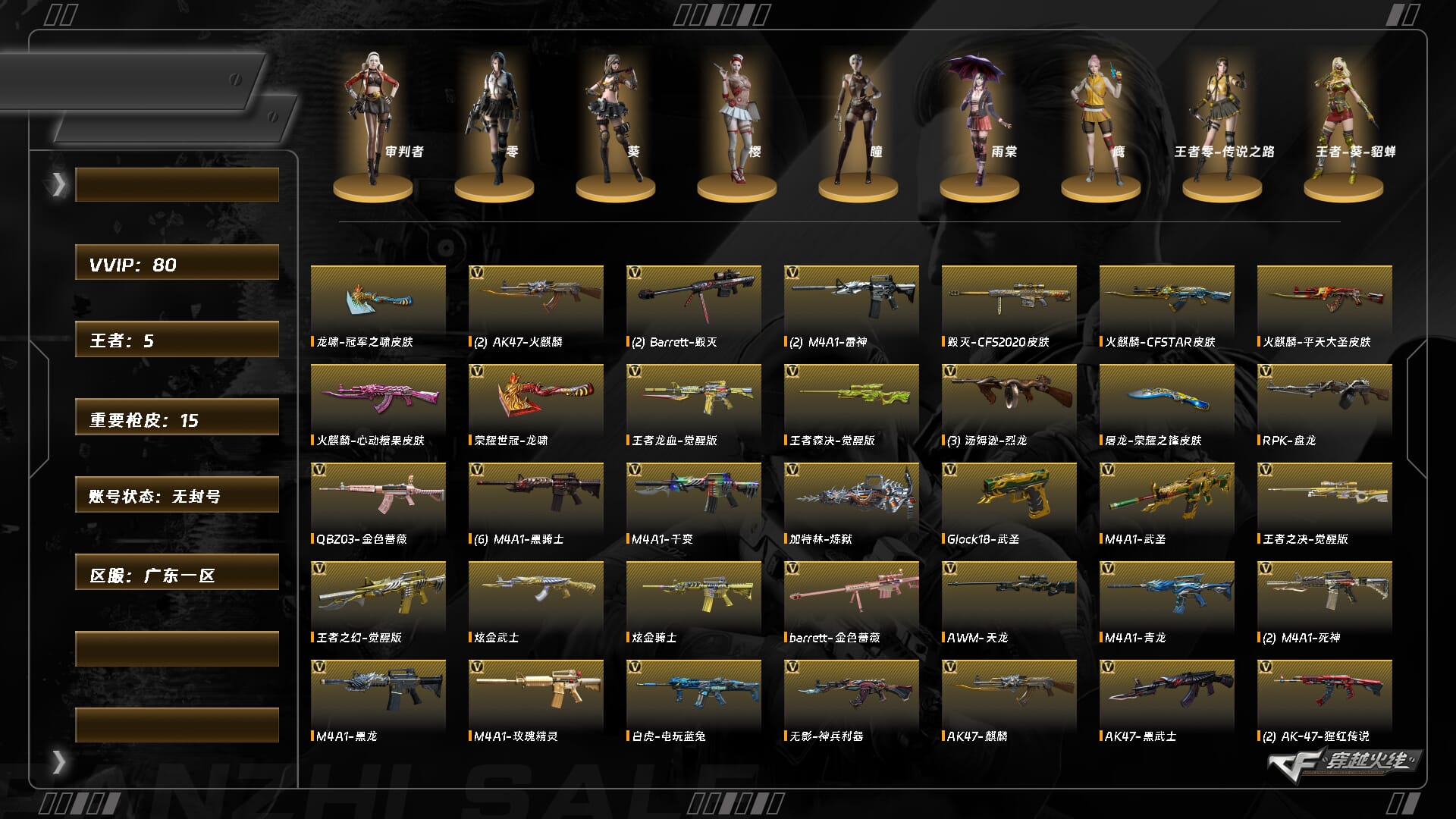 穿越火线账号南部战区广东一区9740/南部/广东一区/可排位/段位未定段/Lv.100 大元帅/VIP4/80V/QBZ金色蔷薇