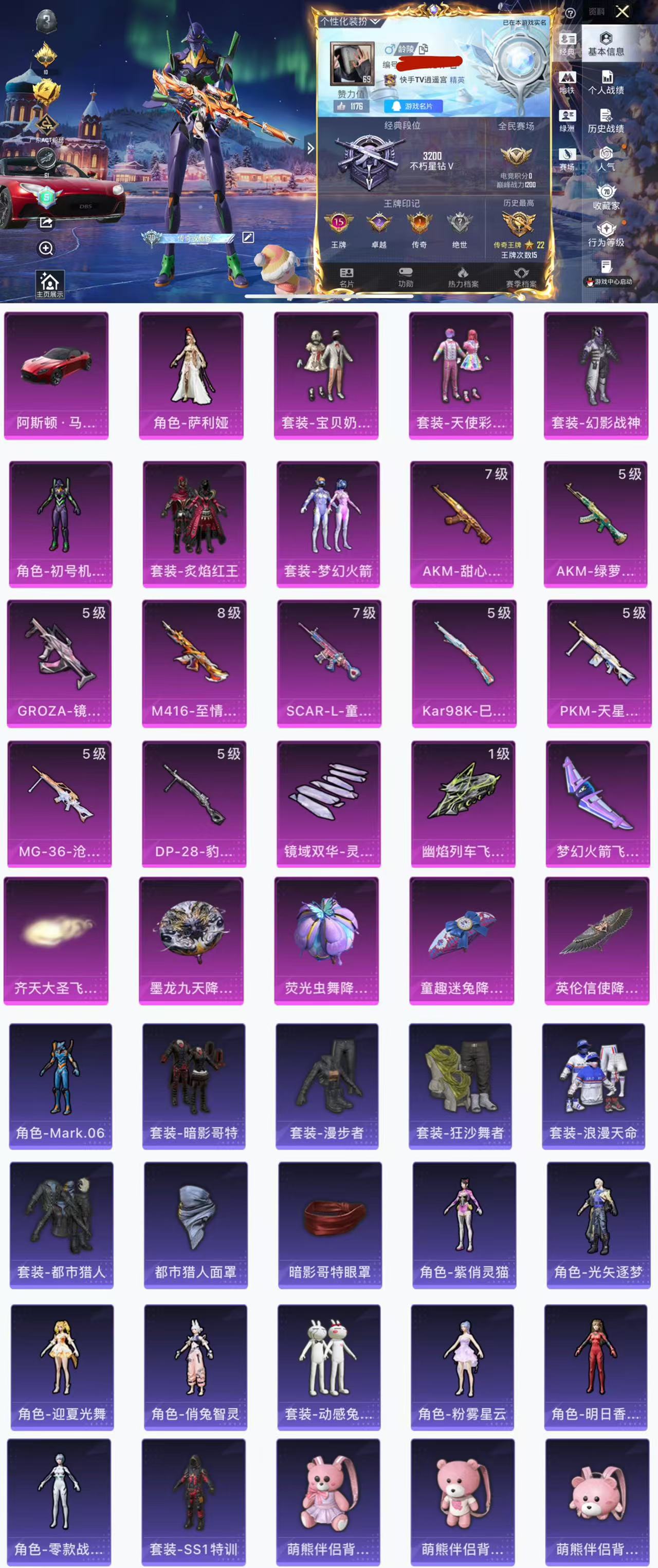 和平精英账号苹果QQ1载具-202套装-248枪皮-H12094苹果Q区-8粉装-9特效枪-80941热力值-15王牌印