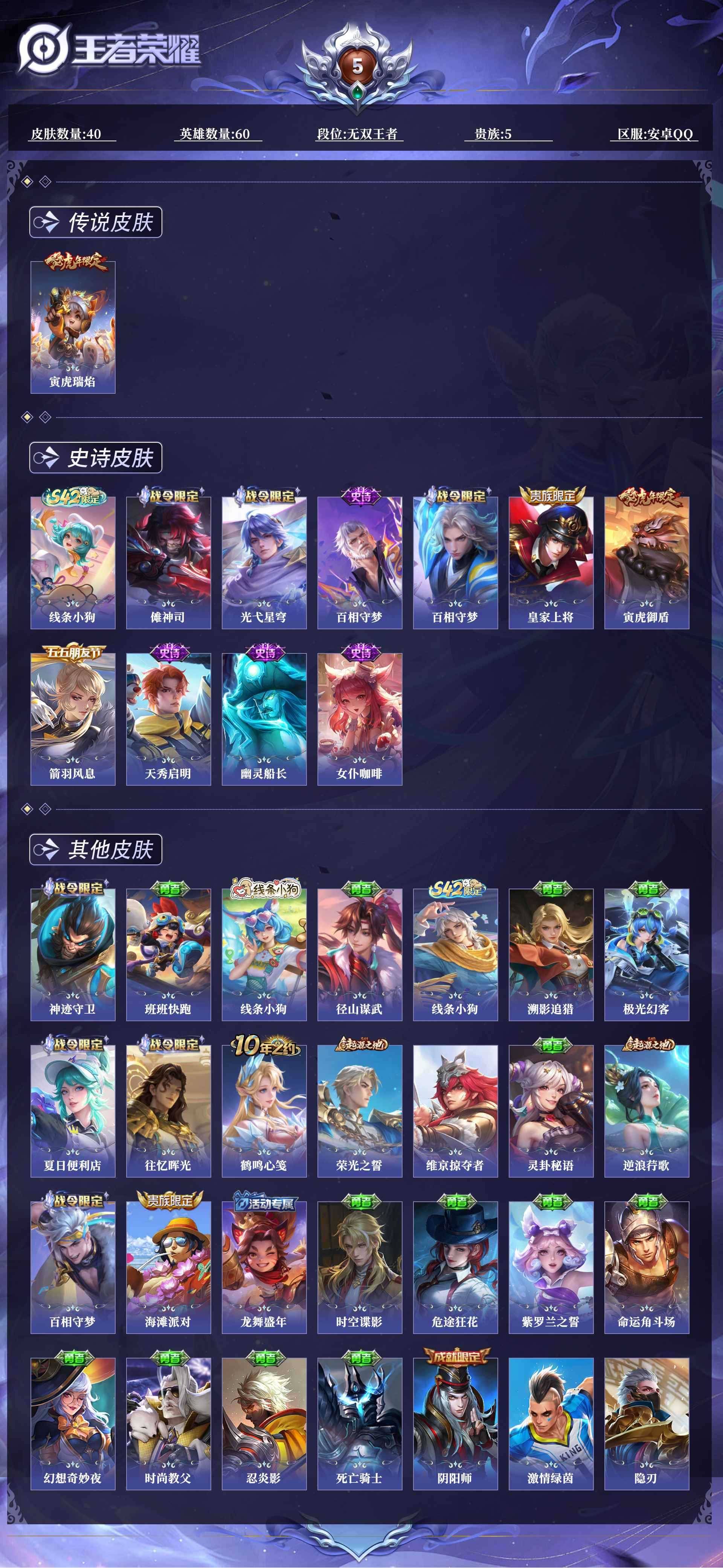 王者荣耀账号安卓QQ60英雄-40皮肤-[]0B17EA"传说1优质限定2
qq钱包已注销 信用分合格 星会员已关联