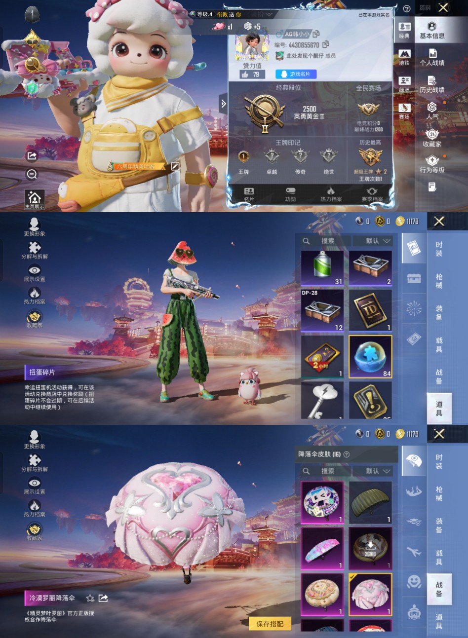 和平精英账号安卓QQ0载具-93套装-40枪皮-qz209女号-1粉装-1特效枪-11231热力值-1王牌印记-22套装