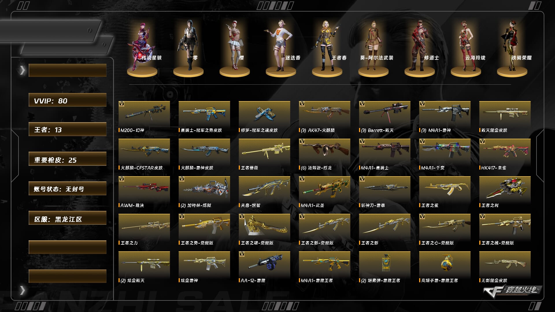 穿越火线账号北部战区黑龙江一区2973/北部/黑龙江区/可排位/段位未定段/Lv.102 荣耀元帅/VIP6/80V/【三防传说】