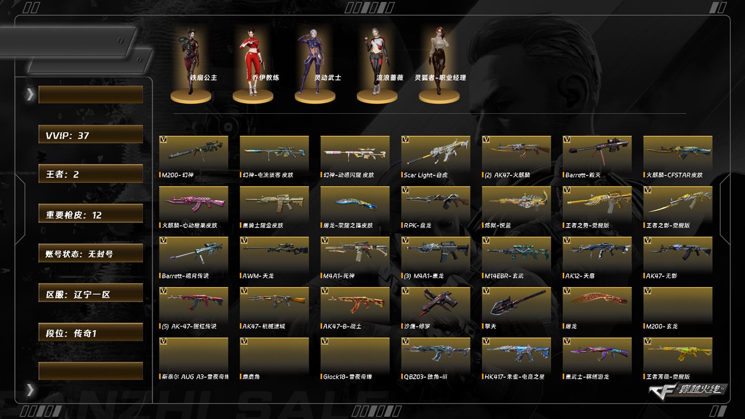 穿越火线账号北部战区辽宁一区8442/北部/辽宁一区/40V/幻神/幻神电流骇客/幻神动感闪耀/白虎/玄武/王者芳薇/王者之势/