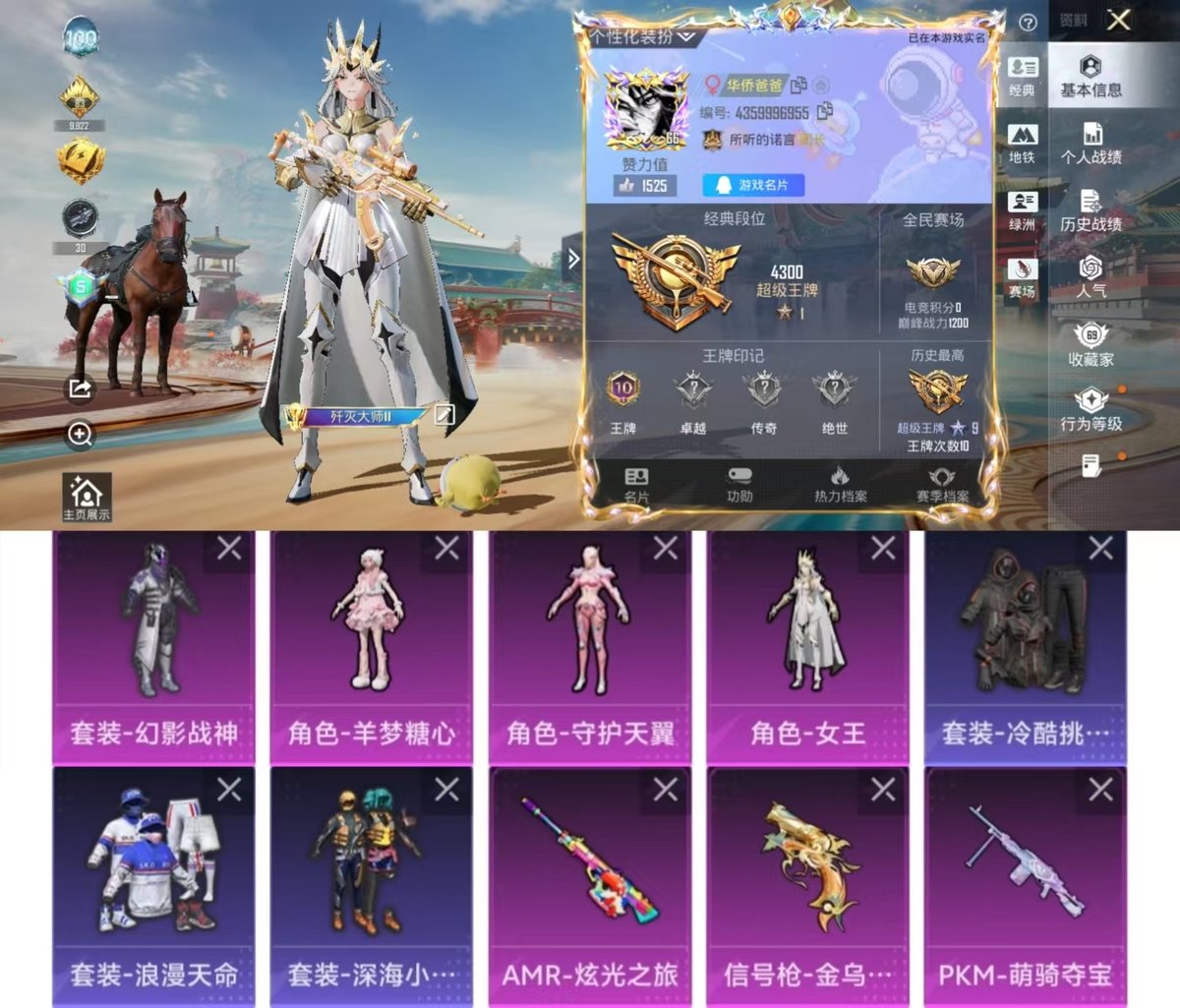 和平精英账号安卓QQ0载具-217套装-287枪皮-实名: 可修改 时装数: 865 枪械数: 287 战备数: 189