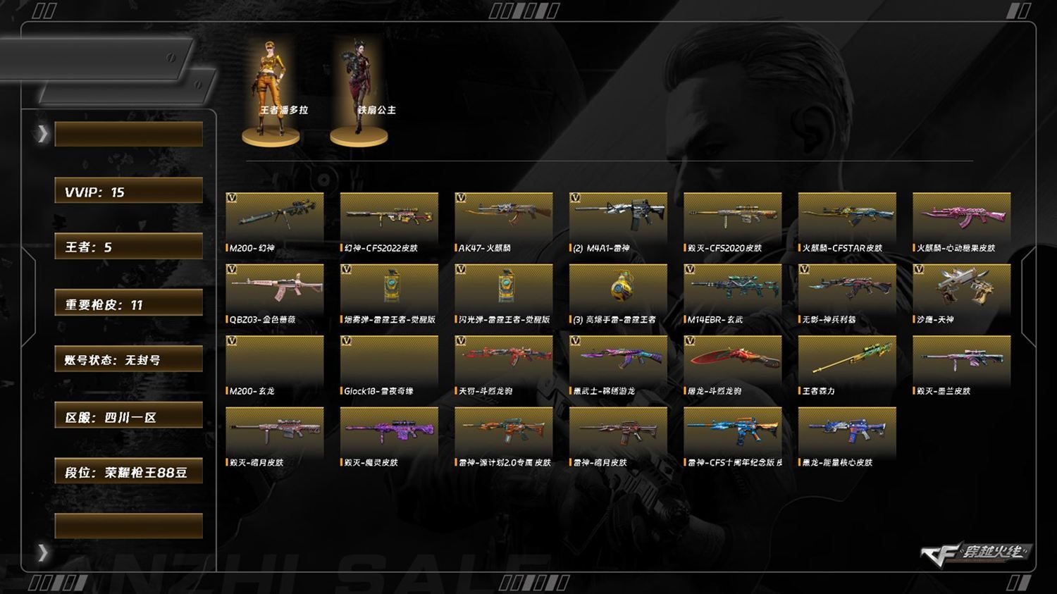 穿越火线账号西部战区四川一区8487/西部/四川一区/17V/幻神/幻神CF2022/玄武/QBZ金色蔷薇/火麒麟/雷神/白虎九