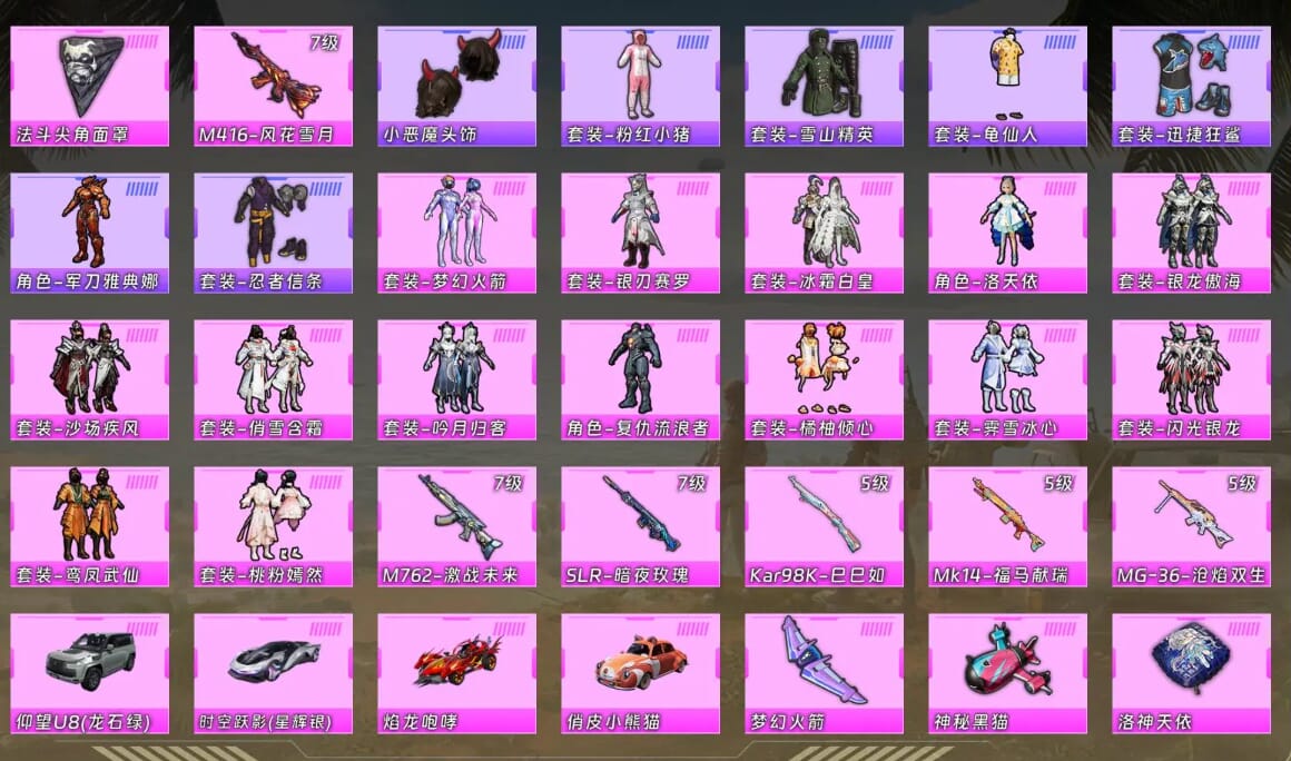 和平精英账号安卓QQ4载具-790套装-232枪皮-ABC11426/安卓QQ/钱包已注销/营地号/【14粉装-6粉枪-4载具-2珍稀飞行器-201套装-232枪皮-71局内动作】热力值：93904 传奇收藏家：71级 