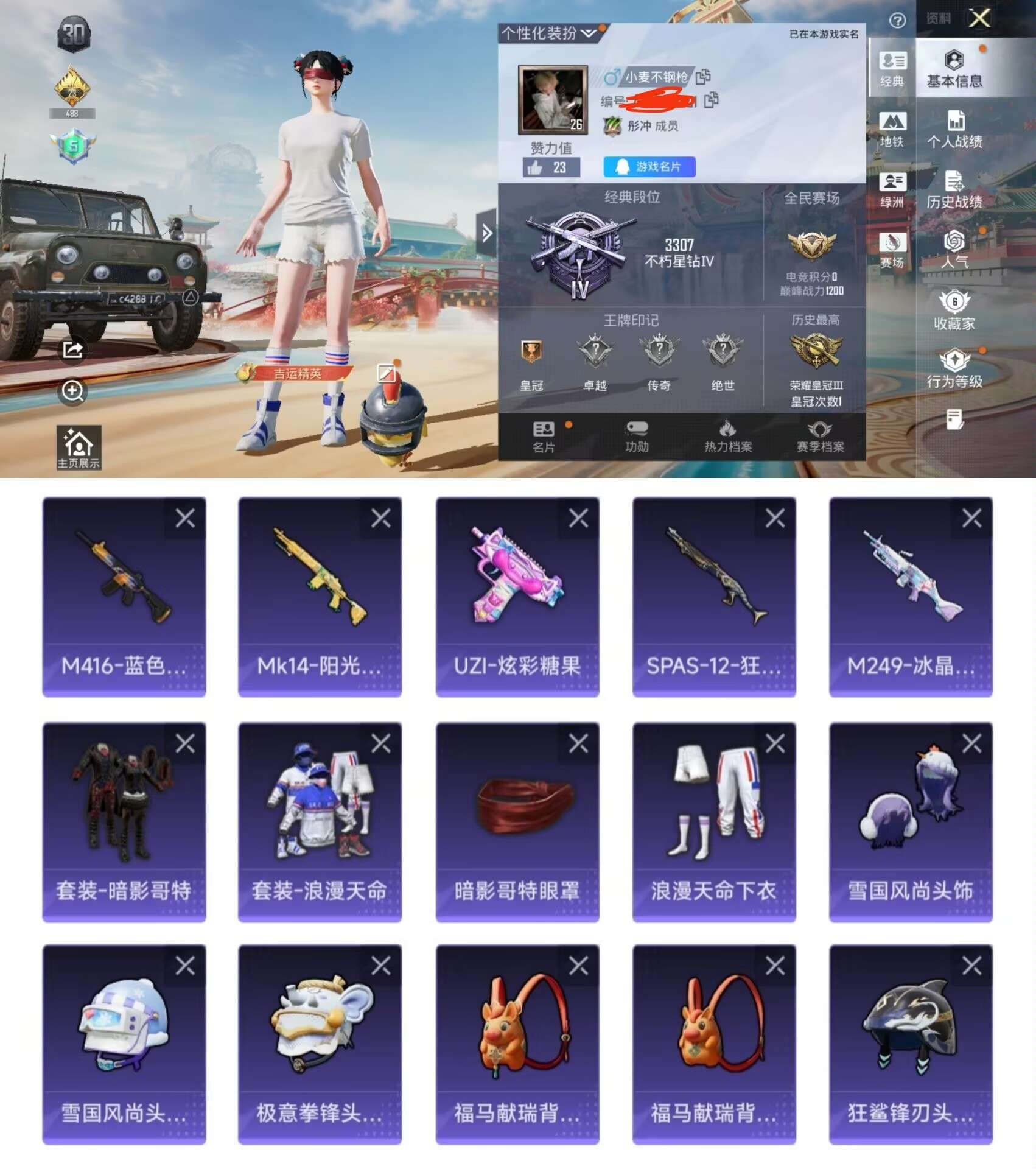 和平精英账号安卓QQ0载具-12套装-12枪皮-HQY445 极品素材号 暗影哥特 红眼罩 浪漫天命 一体王者1传说1星传说 地铁天赋2级 安卓Q区-2774热力值-12套装-12枪皮【稀有武器皮肤】： M416-蓝色火